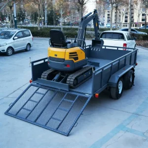 Heavy Duty Steel Q235 Tandem Axle Utility Trailer Mesh Loading Ramps 2000kg Load Capacity for Excavator ATV Farm Equipment