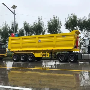 Heavy Duty Steel Side Tipping Semi Trailer Dump Trailer with 60 Ton Payload Green