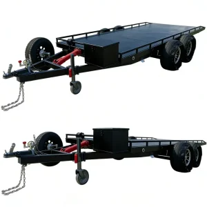 Heavy Duty Tandem Axle Steel Q235 Flatbed Utility Trailer with Tool Box 2000kg Payload for ATV UTV & Heavy Equipment Transport