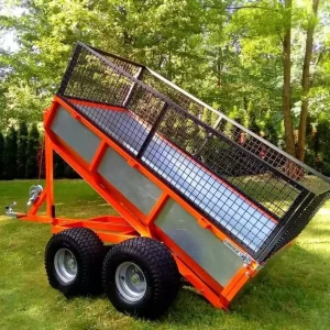Heavy-Duty Tilt Dump Trailer with Mesh Enclosure Towable Utility Cart for Yard/Job Site Hauling Sturdy Steel Frame