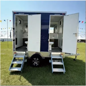 Heavy Duty Towed Outdoor Toilet Trailer Mobile Restroom with Flush Vent & Large Tank for Events Camping & Rescue