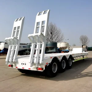 Heavy Duty Utility Cargo 50ton Low Deck Low Bed Drop Deck Lowbed Truck Semi Trailer With Hydraulic Ramp