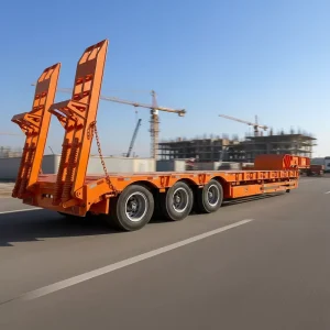 Heavy Duty Utility Cargo 50ton Low Deck Low Bed Drop Deck Lowbed Truck Semi Trailer With Hydraulic Ramp