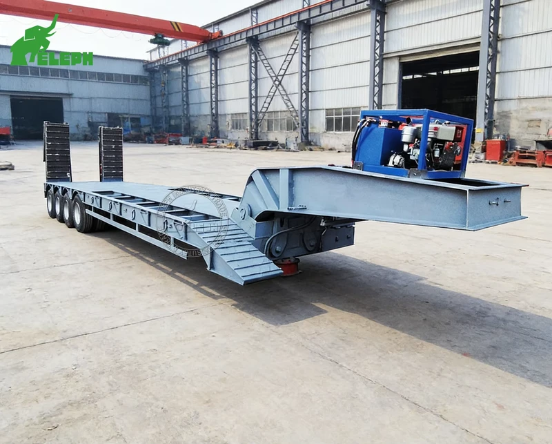 Heavy Equipment Detachable Gooseneck Lowboy TruckTrailer 3 Axle Low Flat Bed Steel Lowbed Semi Trailer