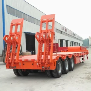 Heavy Load Low Flatbed Semi Trailer Low Bed Trailer With Spring Suspension for Construction Machinery