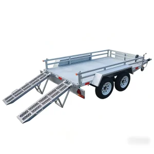 Hengxin Tandem Axle Flatbed Steel Cage Trailer for Mini Excavator Small Cars 3000kg Payload Foldable Ramps Customizable Size
