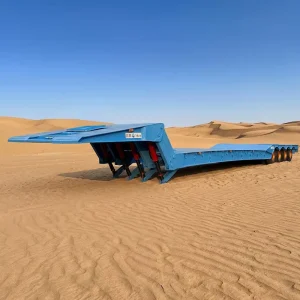 High Performance 100T 4 Axle Wireless Control Heavy Machinery Logistics Support Foldable Gooseneck Lowbed Trailer