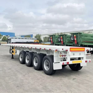 High Quality 4 Axle Straight Beam Flatbed Semi Trailer With 16 Twist Locks for 40ft 20ft Container Transport