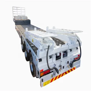 High Strength Steel Lowbed Truck Trailer 35t Low Deck Semi Trailer Drop Deck Tri Axle Widener With Forward Folding Ramps