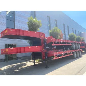 High Strength Steel Machinery Transport 60 Ton 3 Axle Low Bed Trailer Heavy Loading Lowboy Trailer with Mechanical Ramps