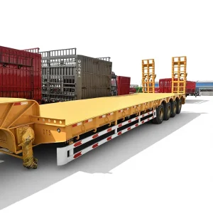 ISO Certified Heavy Duty Steel Flatbed Lowbed Semi Trailer Three Axles Heavy Equipment Transport Lowboy Air Suspension 20 100T