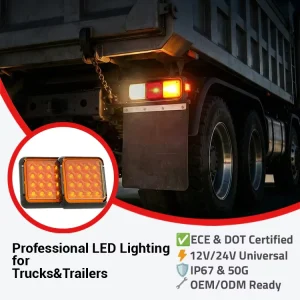 LED Truck Trailer Rear Turn Signal Light 12V 24V 100mm Square 16 LED Amber Indicator Lamp for Commercial Vehicle