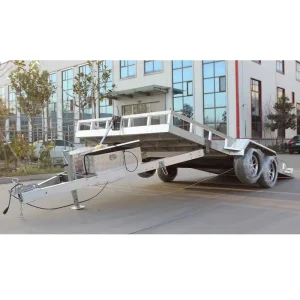 Low Aluminum Flatbed Trailer with Hydraulic Ramp and Manual Lift for Car 1001-2000kg Payload Electric/Air Brake