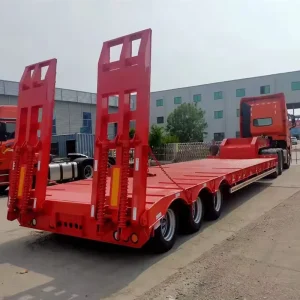 Low Bed Lowboy Trailer Heavy Type 4 Axles Load 100T Semi Truck Car Carrier Trailer