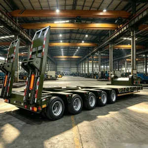 Low Bed Semi Trailer for Heavy Load Transport Leaf Spring 8 Axle Detachable Gooseneck Trailer