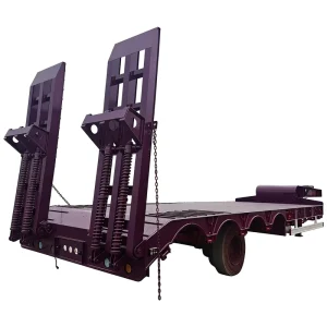 Low Flatbed Semi Trailer for Heavy Machinery 80T 3 Axles Reinforced Steel Construction