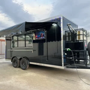 Luxury Black Food Trailer with TV Screen and Awning Mobile Kitchen for Sports Events Party Rental Catering Truck CE Approved