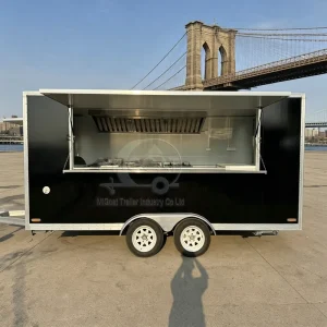 Matte Black 2 Axle Concession Food Trailer With Flip Windows for Street Burger Grilled Snack Fast Food Vending