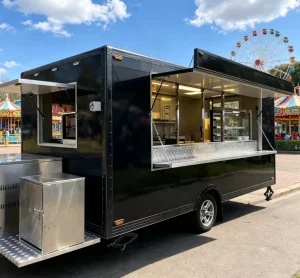 Mobile 4 Wheel Square Boxes Fast Food Trailer Fully Equipped Street Food Cart Burger Pizza Fried Chicken Hot Dog Coffee Beverage
