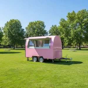 Mobile Coffee Street Vend Cart Food Truck Trailer with Stove Tables Inside Aluminum Fast Food Setup