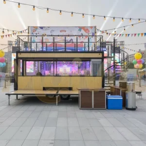 Mobile Deck Food Truck with Terrace Mobile Restaurant Barbeque Concession Snack Pancake Food Trailers