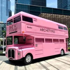 Mobile Double Decker Fast Food Bus Coffee Ice Cream Pizza Truck Catering Food Trailer Chips Stainless Steel Rust Resistant GPS
