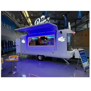 Mobile Food Trailer Street Food Cart Concession Stand with LED Light for Snack Pizza Churros Fish and Chips