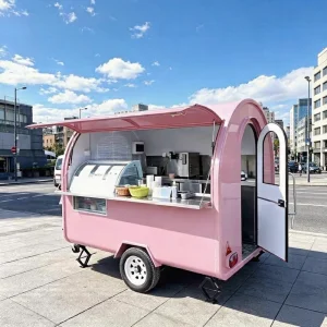 Mobile Food Truck Towable Fiberglass Coffee Trailer Stainless Steel Frame Built In Power Rust Resistant Vintage