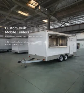Mobile Food Truck Trailer Full Kitchen Equipment Fiberglass Aluminum Construction Fully Equipped Pizza Fast Food Business Rust