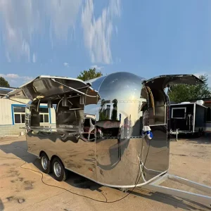 Multi Function Stainless Steel Food Trailer Interchangeable Equipment 4 Wheel Commercial Mobile Coffee BBQ Truck Built In Power