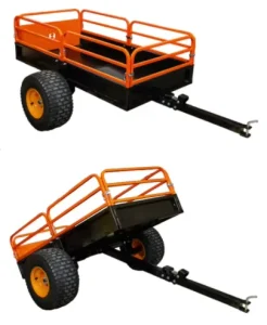 Multi Purpose Utility Trailer for ATV Orange Steel Railed Trailer for Garden Farm Outdoor Hauling Tasks