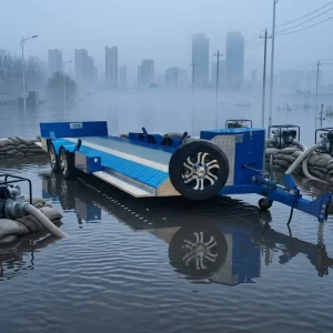 Multi purpose Blue Car Trailer 8ton Capacity Extra Wide Loading Deck Spare Tire Customizable for Landscape Machinery Delivery