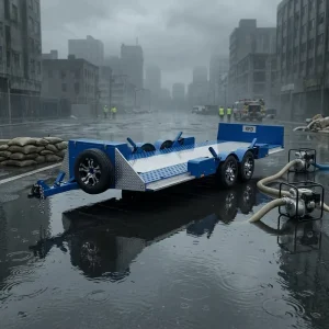 Multi-purpose Blue Flat Trailer with Spare Tire Extra Wide Deck Custom Size for Jobsite and Agricultural Transportation