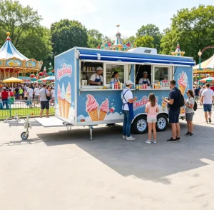 NHTSA CE ADR Certified Double Axle Ice Cream Concession Trailer With Full Length Awning Road Legal Mobile Cart for Park