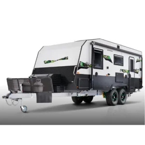 OEM Luxury Outdoor Aluminium Double Axle Caravan Solar Panel Equipped Camping Trailer for Off Road Travel