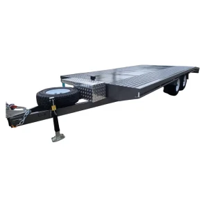 OEM ODM Car Trailers 4500KG Payload Heavy Duty Flat Top Trailers Black Excavator Trailers With Perforated Floor Ramp