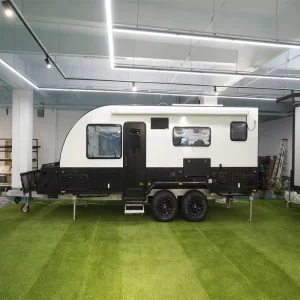 OEM ODM Custom 19ft Modern Foldable Travel Trailer Slide Out Kitchen Aluminum Fiberglass Construction Lightweight Easy