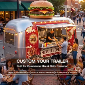 OEM Stainless Steel Retro Style Food Truck WMI DOT CE Certified Heavy Duty Mobile Kitchen Trailer Built In Power Food