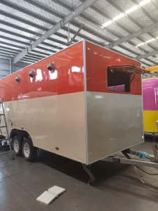 Orange Square Box Big Food Truck Food Trailer Food Cart Mobile Car Popular Delicious Pizza US Double Axles