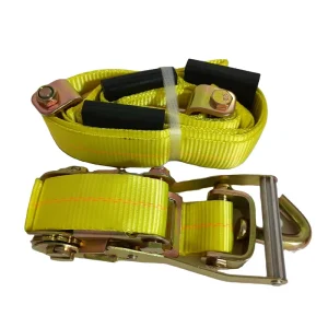 Polyester Heavy Duty Ratchet Tie Down Strap For Trailer Lashing Cargo Securing Auto Hauler With 3333LBS Capacity