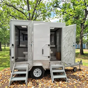 Portable Luxury Toilet Trailer with Galvanized Sheet Construction Durable Build Contemporary Design for Bathroom Use