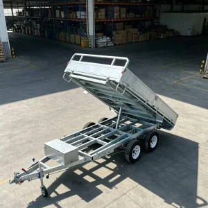 Powder Coated Hydraulic Dump Trailer Tandem Axle Tipper Trailer with Mesh Cage for Commercial Use