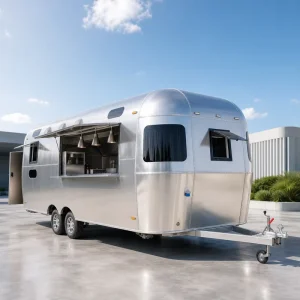 Premium Mirror Surface Food Trailer Streamlined Mobile Kitchen Cart Fully Equipped for High End Outdoor Catering