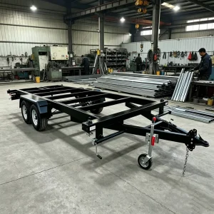 Q235 Steel Dual Axle Skeleton Trailer for Container and Mobile Home Transport Heavy Duty Frame Chassis with Adjustable Jack