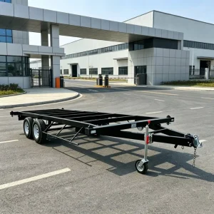 Q235 Steel Dual Axle Skeleton Trailer for Container and Mobile Home Transport Heavy Duty Frame Chassis with Adjustable Jack