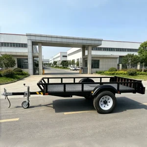 Single Axle Utility Trailer with Steel Mesh Deck and Side Rails for ATV Motorcycle Tool Transport 0.5T Capacity