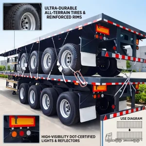 Stackable Flat Bed Steel Semi Trailers 12R22.5 Fitted Twist Locks 30T Container Large Heavy Cargo Land