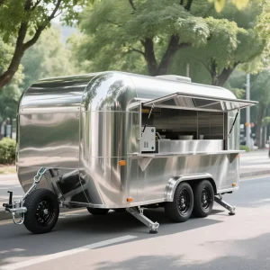 Stainless Steel Design Food Trailer Fully Equipped Mobile Snack Food Truck with Full Kitchen