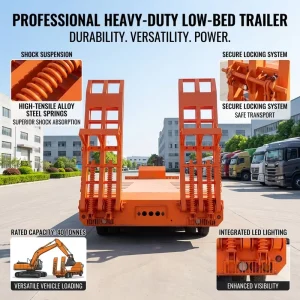 Steel 4 Axle Lowbed Semi Trailers for Heavy Equipment Hauling Transport Heavy Vehicles 150T Payload