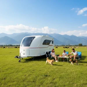 Streamline Design Lightweight Dual Axle RVs Campers Van Mobile Hotel Travel Trailers Outdoor Camping Car Trailers Caravan